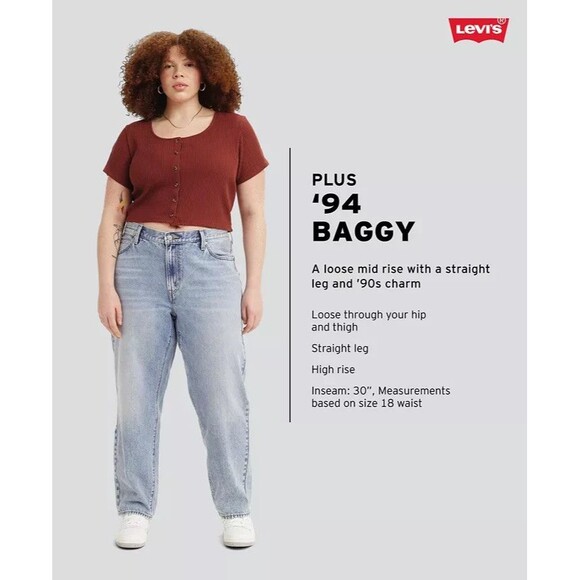 Levi's Trendy Plus Size Women's '94 Baggy Jeans Mid Rise Straight Wide Legs 22W - Picture 4 of 9